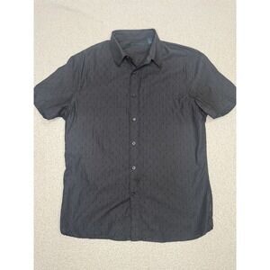 Perry Ellis Shirt Mens Medium Black Short Sleeve Button Up Dot Cotton